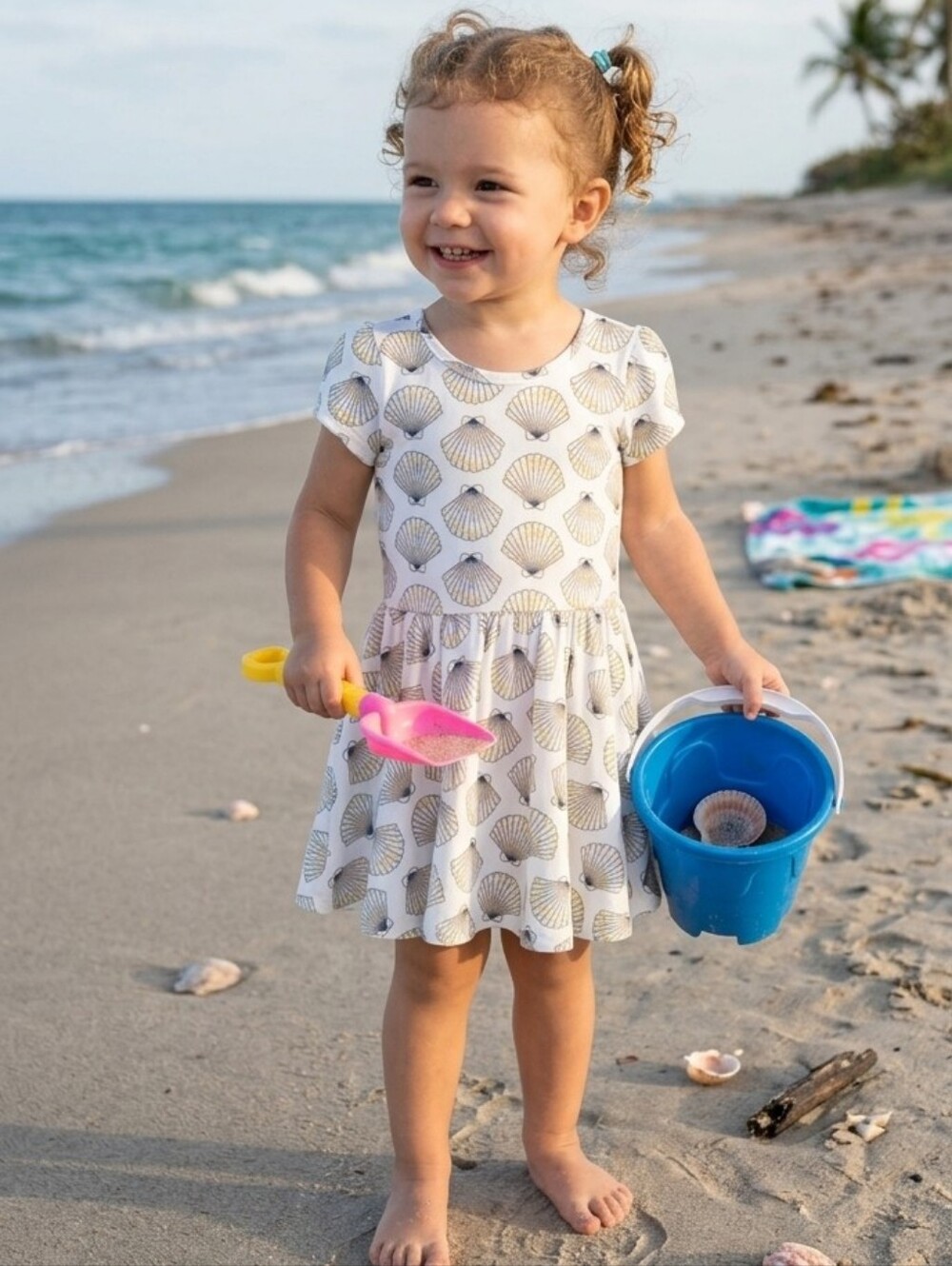 Dot Dot Smile Shiny Seashells Cap Dress Girls Size 3T 4T 3/4 Toddler White